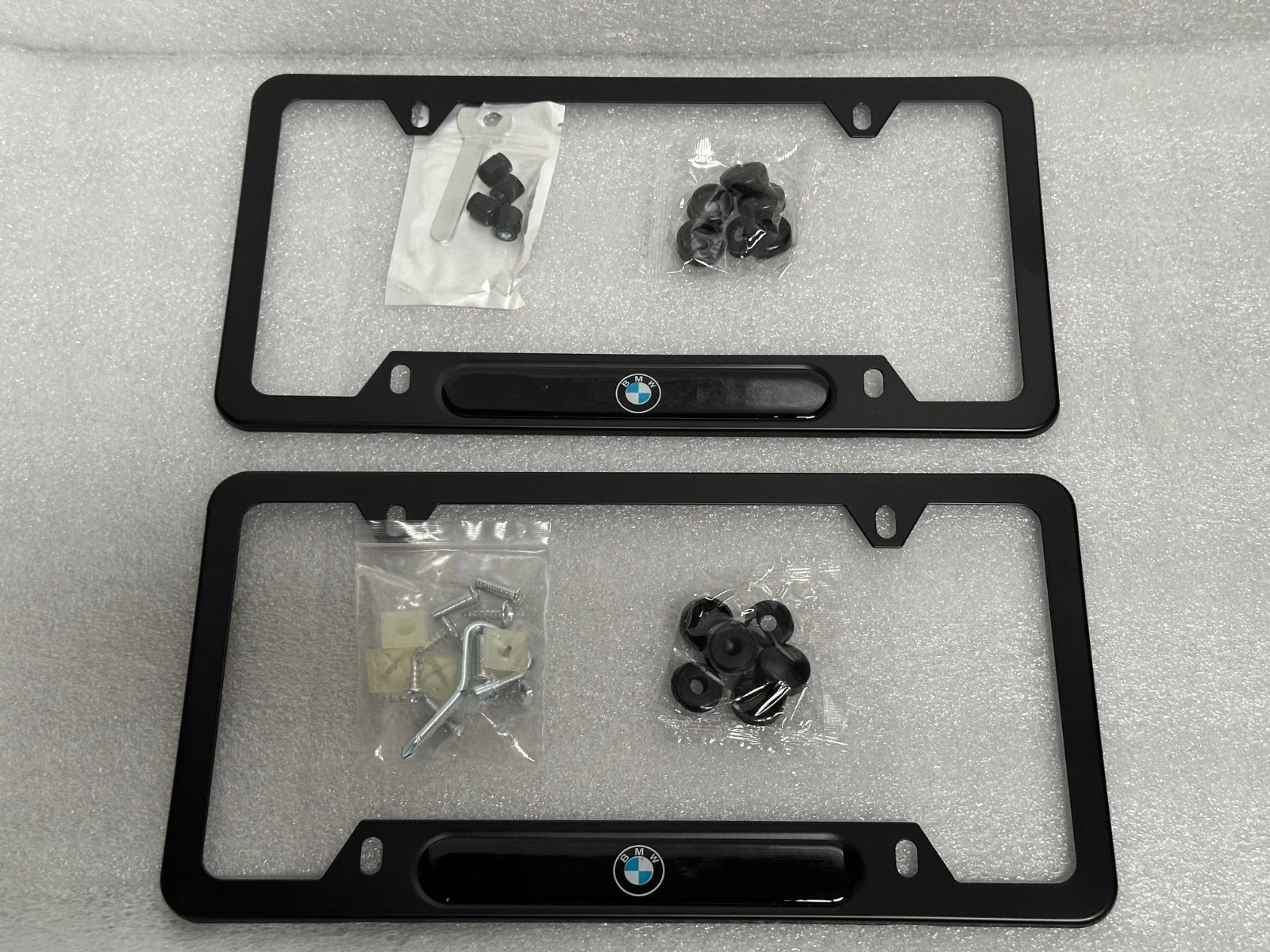 Kit of 2 BMW logo Black License Plate Frame Cover set kit pair stainless Kit of 2 BMW logo Black License Plate Frame Cover set kit pair stainless