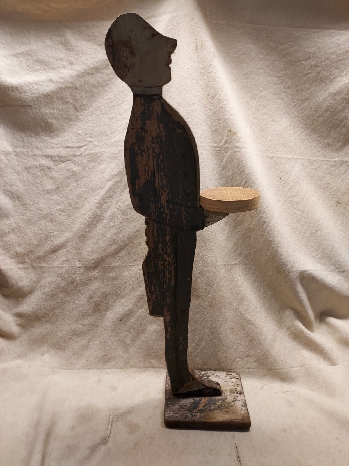 ANTIQUE WOODEN BUTLER DOOR STAND ORIGINAL PAINT 29" TALL 6" X 7" AT BASE ANTIQUE WOODEN BUTLER DOOR STAND ORIGINAL PAINT 29" TALL 6" X 7" AT BASE