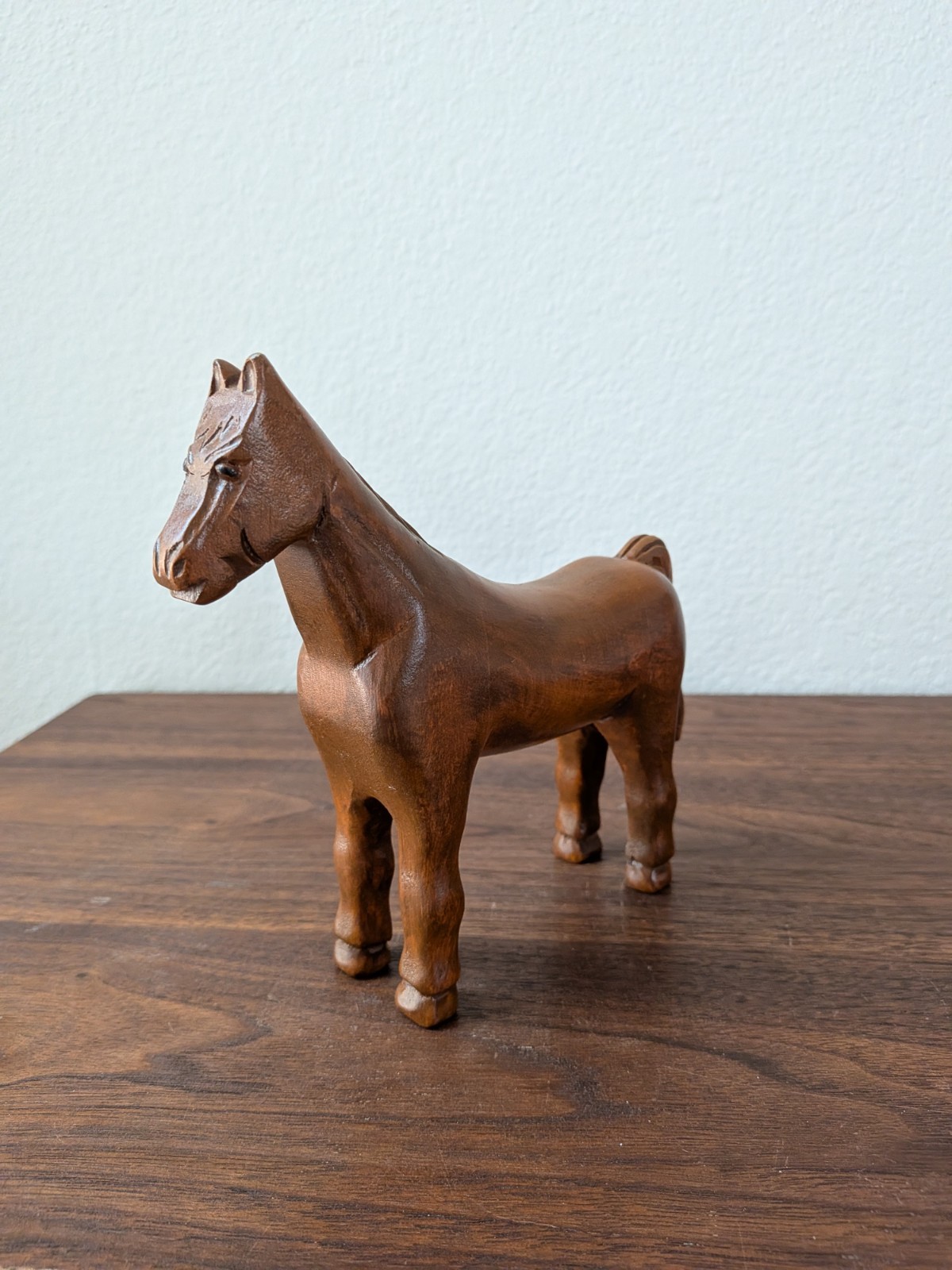 Vintage Hand Carved Wood Horse Figurine Folk Art Primitive Standing Statue 6.25'