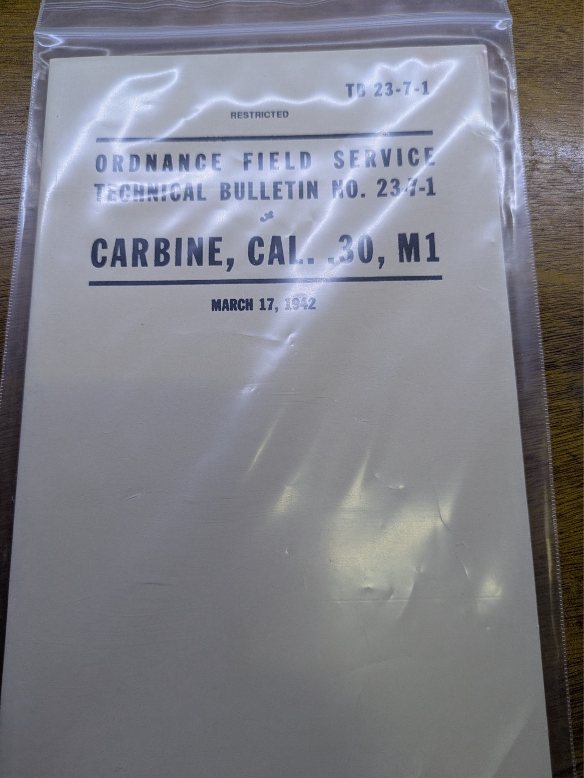 Rare Ordnance Field Service Bulletin 23-7-1. Carbine, Cal. 30, M1 March 17 1942. Rare Ordnance Field Service Bulletin 23-7-1. Carbine, Cal. 30, M1 March 17 1942.