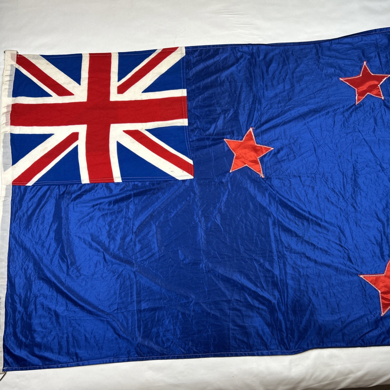 VTG New Zealand Stitched Flag 37x61 Blue Red Satin Red Stars Union Jack 93x156 VTG New Zealand Stitched Flag 37x61 Blue Red Satin Red Stars Union Jack 93x156