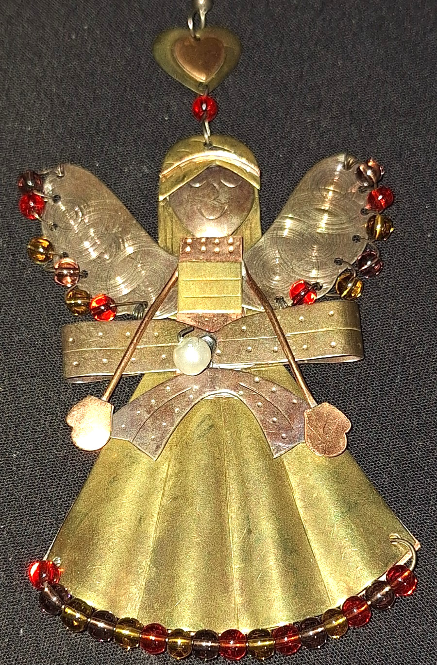 NWT VTG CHICO'S CELIA ANGEL COPPER & BRASS FAUX PEARL & BEADS CHRISTMAS ORNAMENT