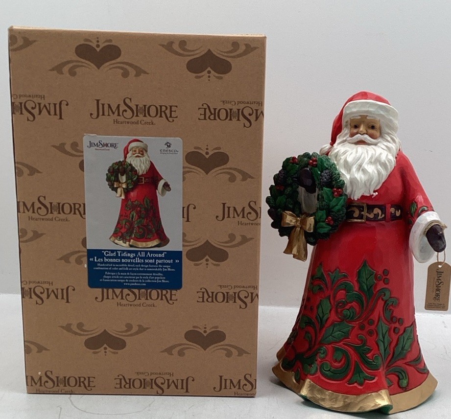 Jim Shore Glad Tidings All Around Jolly Santa Holding Wreath 6008881 New In Box Jim Shore Glad Tidings All Around Jolly Santa Holding Wreath 6008881 New In Box
