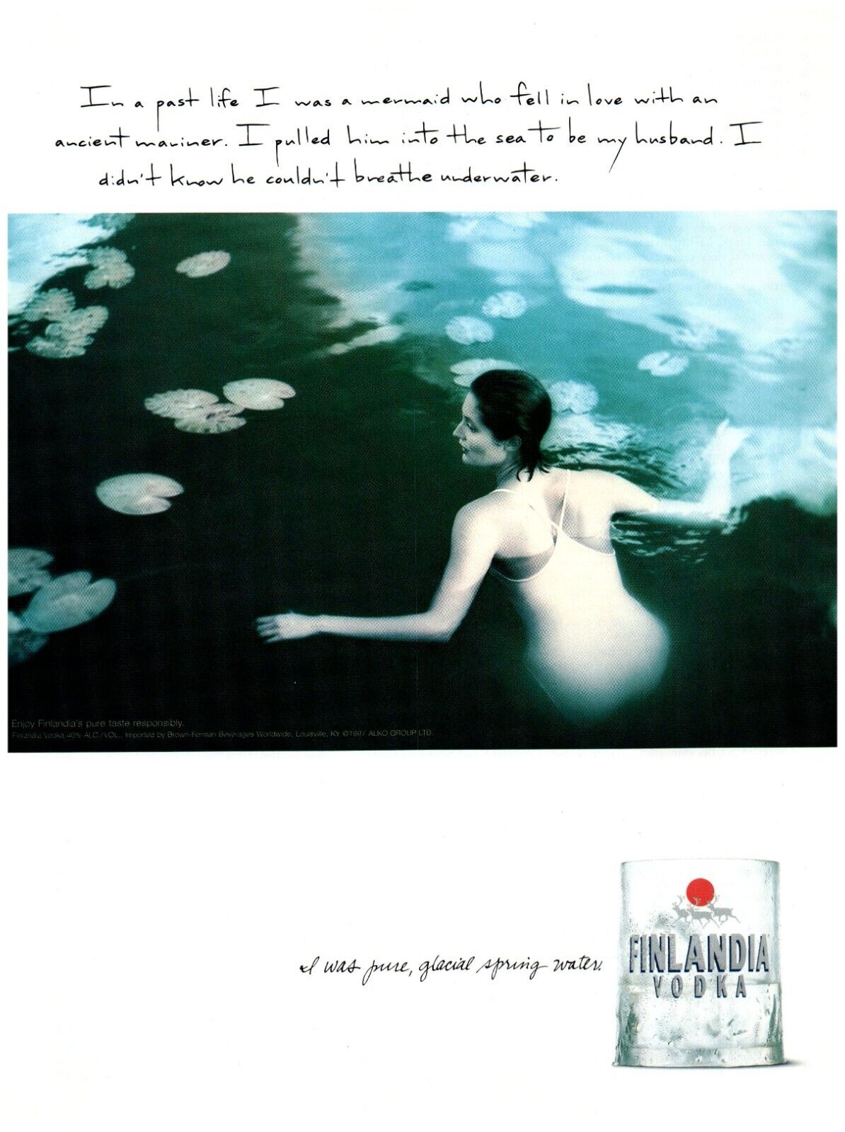 Finlandia Vodka Mermaid Drown Mariner Vintage Print Advertising 8x11\