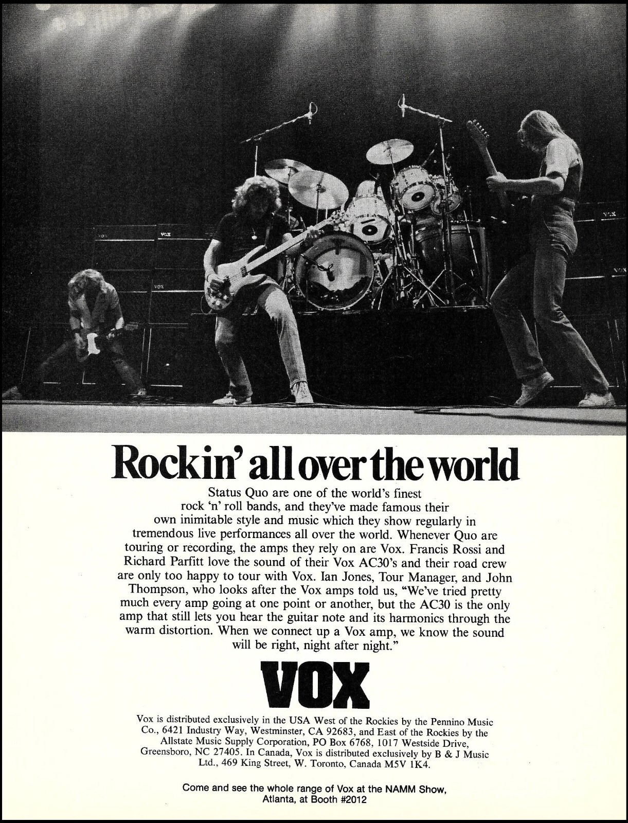Status Quo band Francis Rossi Richard Parfitt 1982 Vox AC30 guitar amp ad print