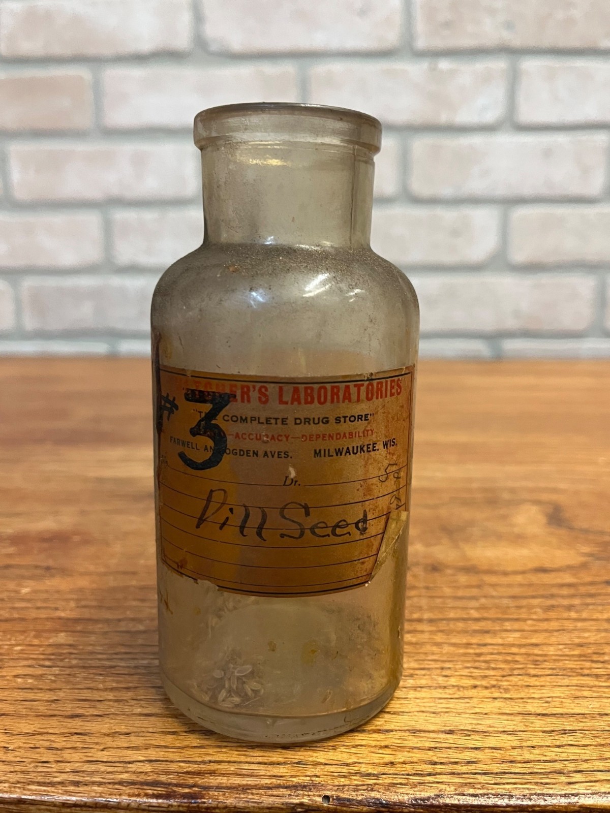 Vintage Thatchers Laboratories MIlwaukee Wis Druggist Pharmacy Bottle Dill Seed