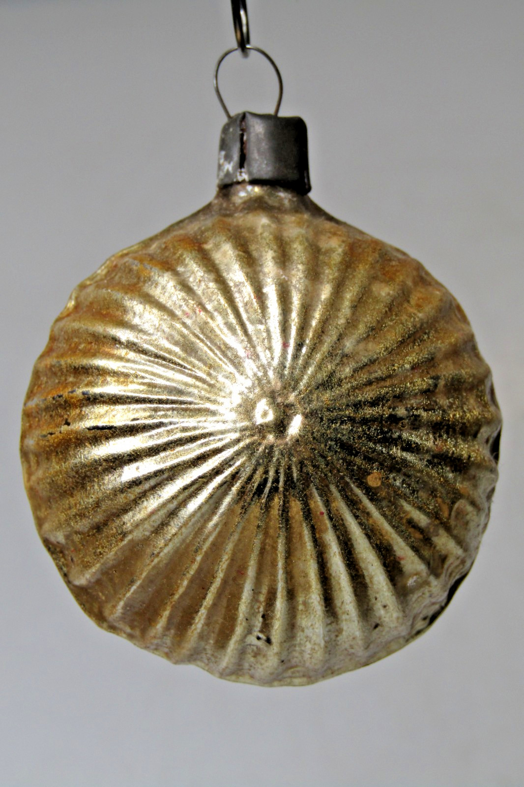 Vintage pre WWII Glass Gold RIBBED Outdent BALL Christmas Ornament Heidt Vintage pre WWII Glass Gold RIBBED Outdent BALL Christmas Ornament Heidt