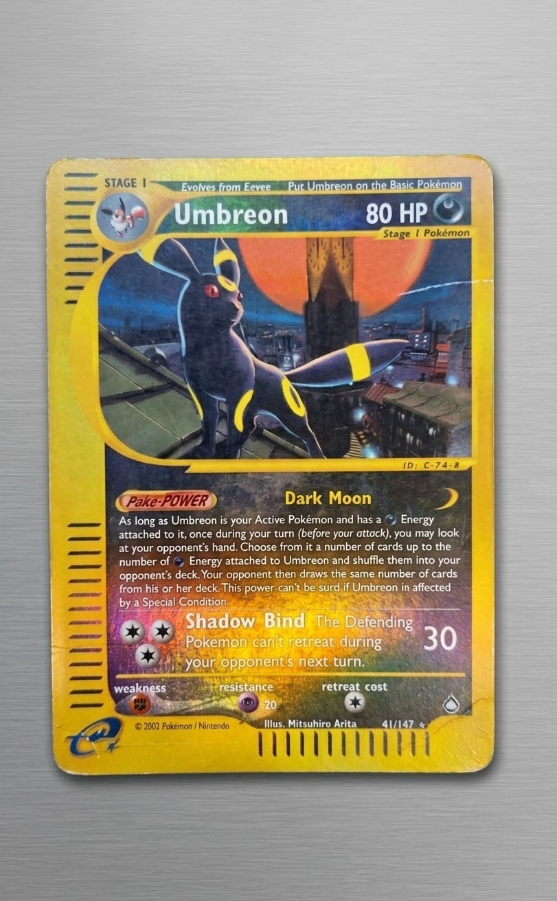 Reverse Pokemon Umbreon 41/147 Acquapolis ENG 2002 PV 80 Dark Holo Reverse Pokemon Umbreon 41/147 Acquapolis ENG 2002 PV 80 Dark Holo