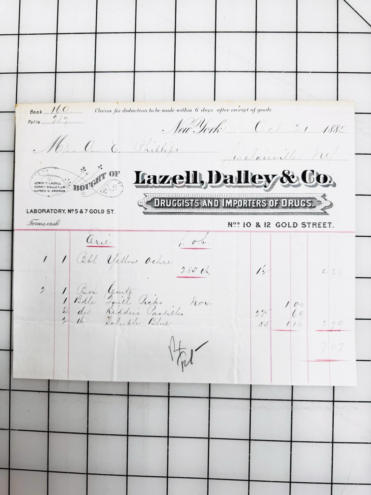 Antique 1885 NYC Druggist Billhead Invoice Lazell Dalley Co Pharmacy Ephemera 