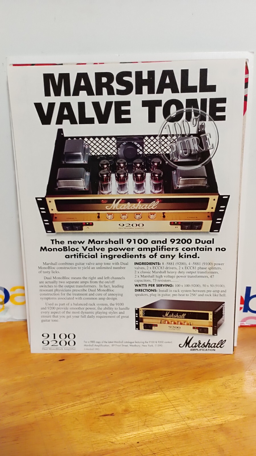 MARSHALL 9100 9200 GUITAR POWER AMPLIFIERS GUITAR 1993 PRINT AD 11 X 8. z3 MARSHALL 9100 9200 GUITAR POWER AMPLIFIERS GUITAR 1993 PRINT AD 11 X 8. z3