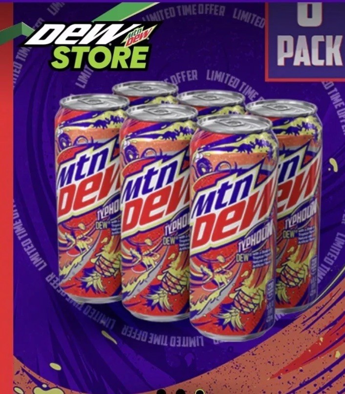 MTN DEW TYPHOON 6 Pack Mountain Dew Six Cans Tropical Punch In Hand 2022 MTN DEW TYPHOON 6 Pack Mountain Dew Six Cans Tropical Punch In Hand 2022