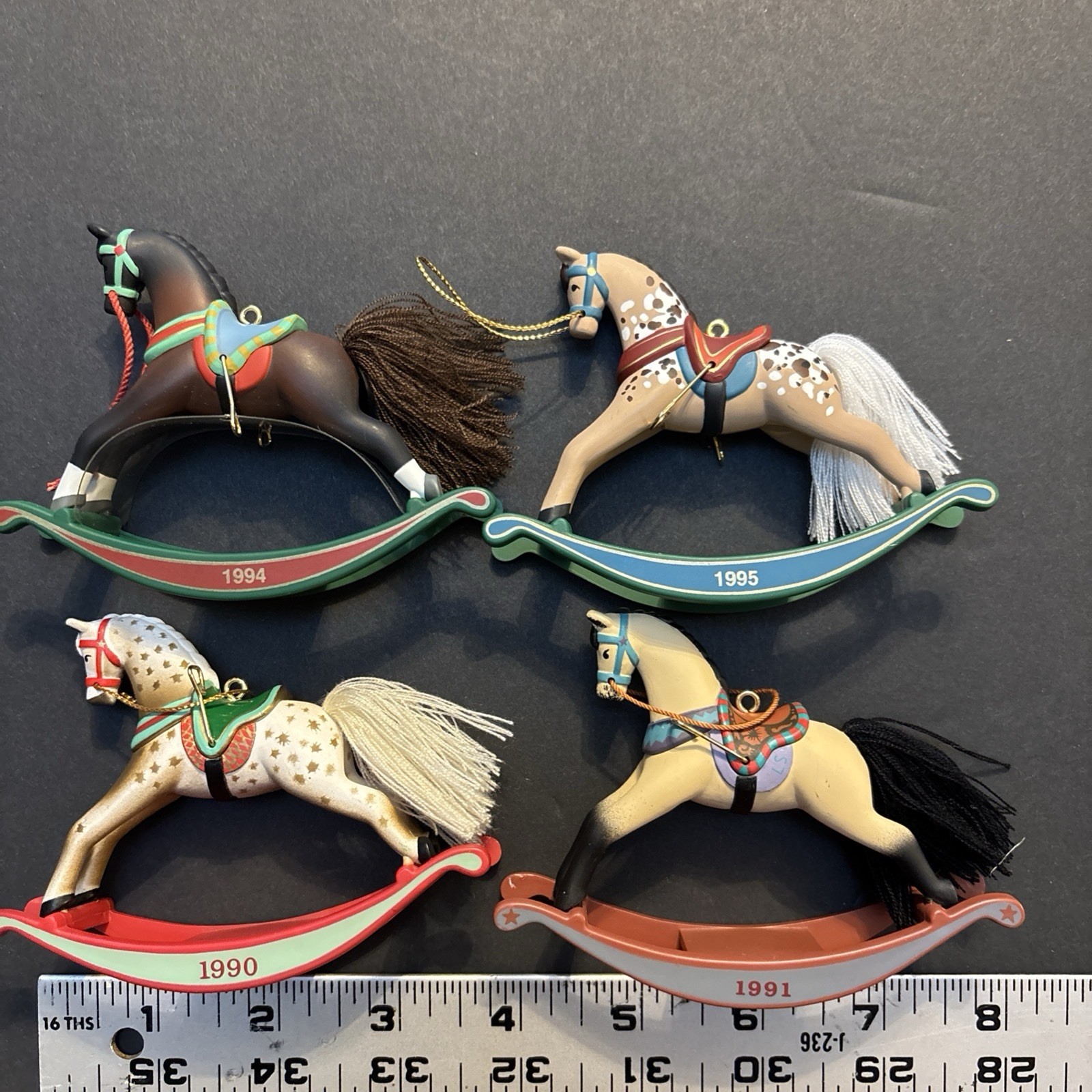 Lot of 4 VTG Hallmark Rocking Horse Christmas Ornament 1990 91’ 94’ 95’ no boxes