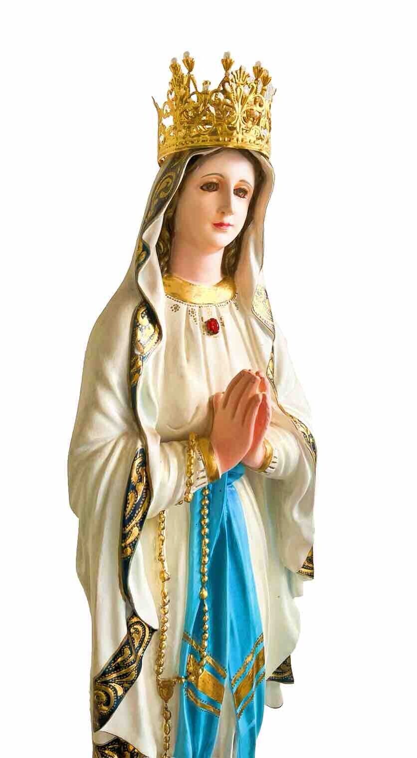 OUR LADY LOURDES LARGE 38” VIRGIN MARY STATUE GOLD CROWN JESUS MADONNA CATHOLIC