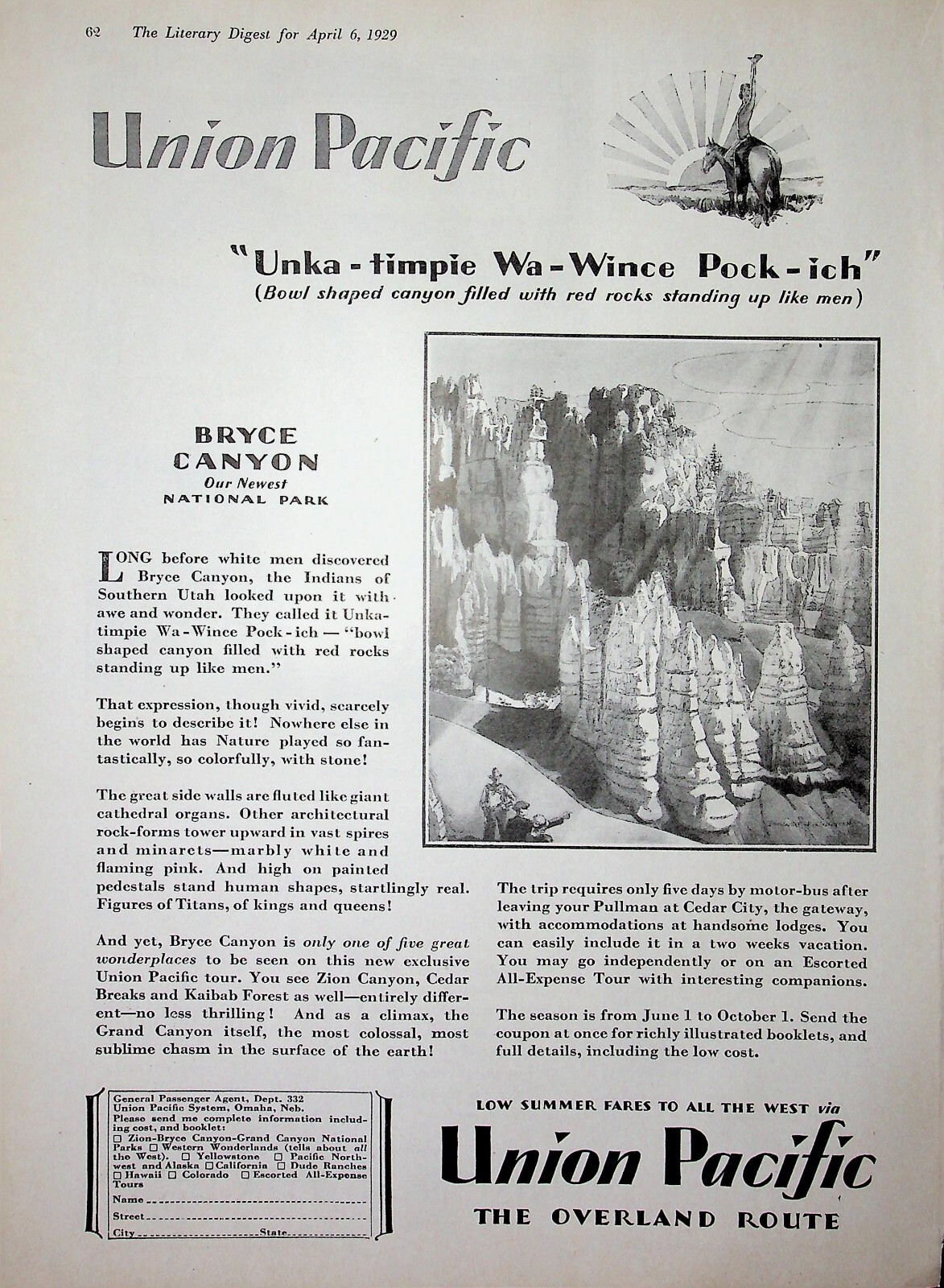Original Railroad & Trains ADs: BRYCE CANYON, Our Newest NATIONAL PARK Original Railroad & Trains ADs: BRYCE CANYON, Our Newest NATIONAL PARK