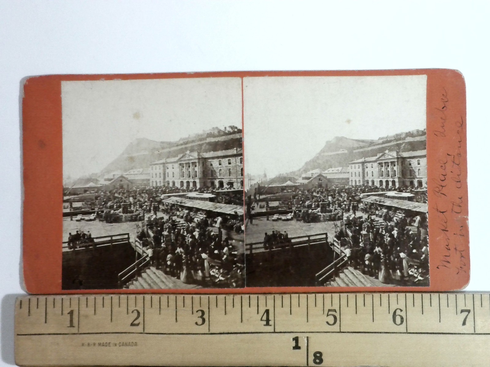 Quebec Lower Town Market Stereoview L.P. Vallee Canada 1870s Curved Mount Quebec Lower Town Market Stereoview L.P. Vallee Canada 1870s Curved Mount
