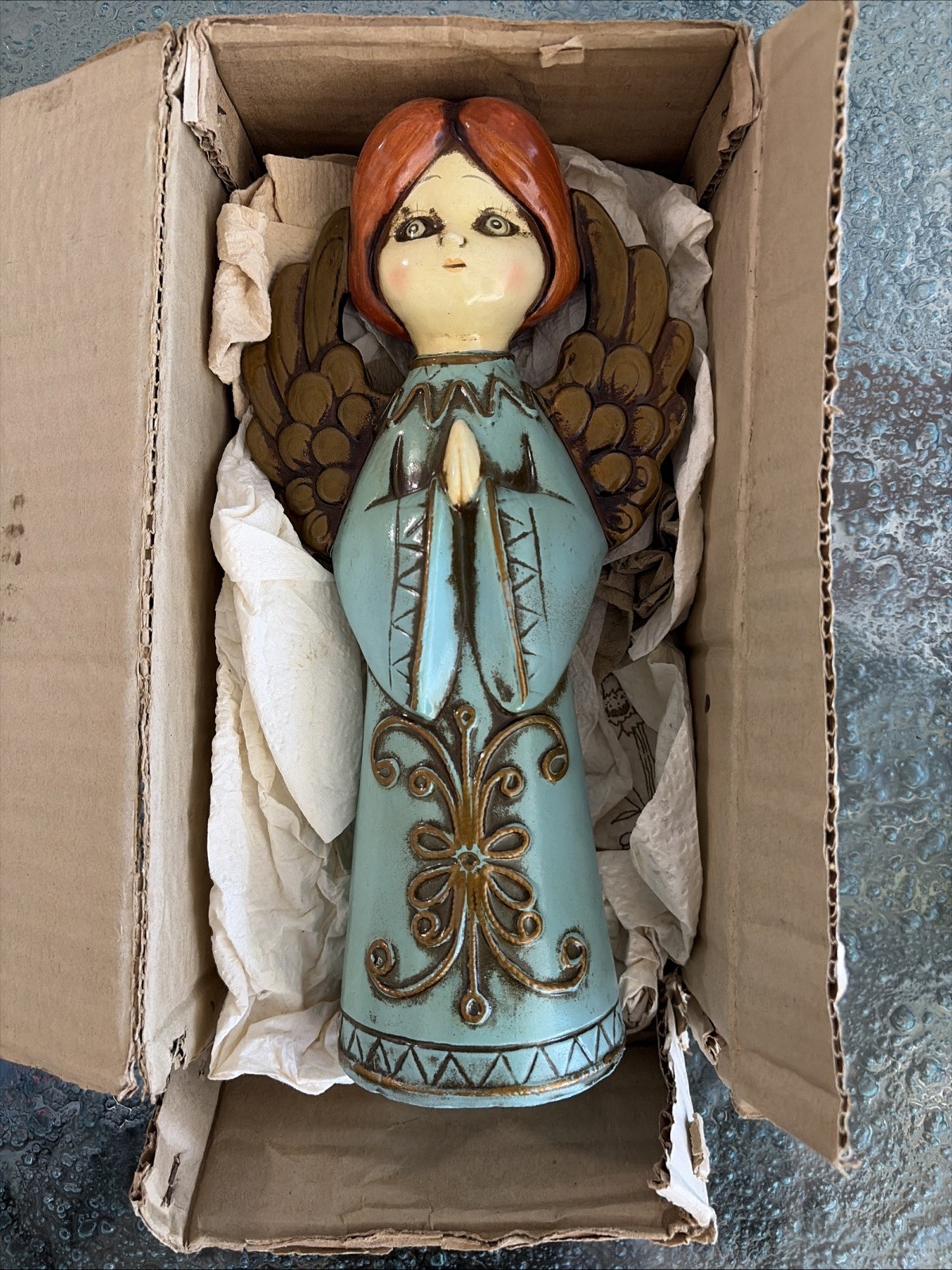 Vintage ARDCO Angel Figurine Paper Mache Christmas Decoration Gold Tone 10” 70s Vintage ARDCO Angel Figurine Paper Mache Christmas Decoration Gold Tone 10” 70s