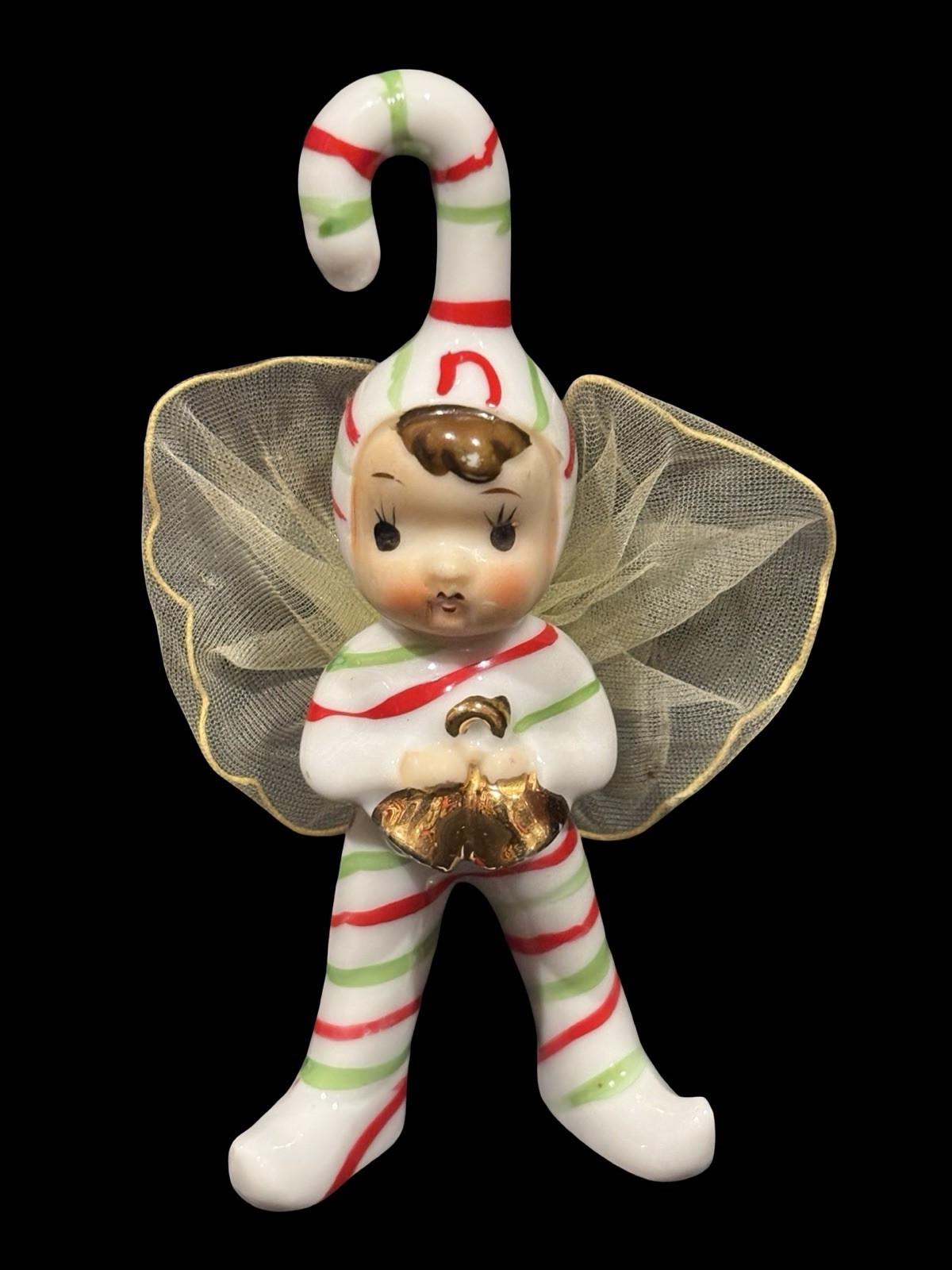 Vtg Fairy Pixie Elf Wings Candy Cane Geo Z Bells Figurine Christmas Japan RARE Vtg Fairy Pixie Elf Wings Candy Cane Geo Z Bells Figurine Christmas Japan RARE