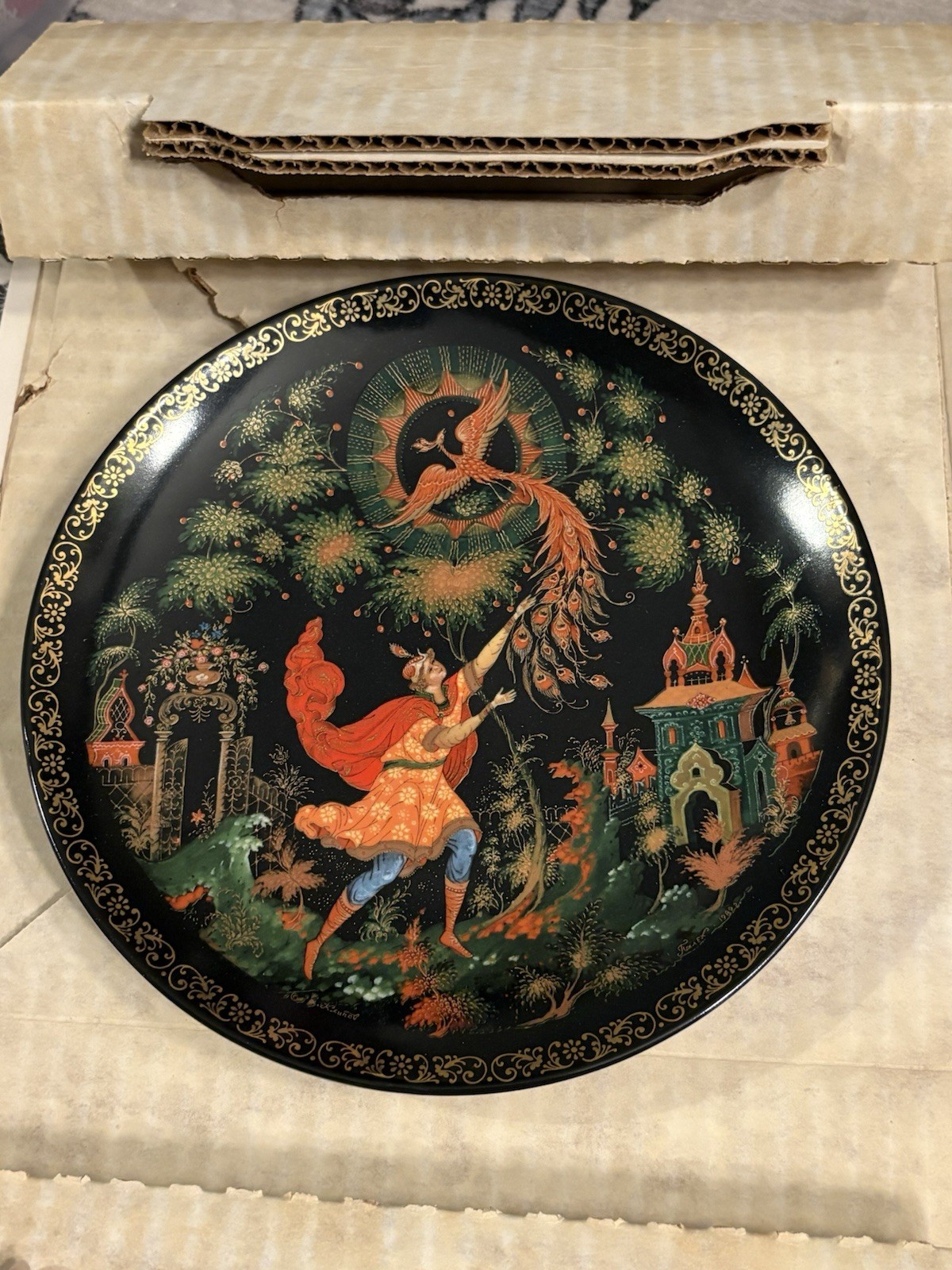 1990 Russian Legends Plate Tsarevich and the Firebird Bradex Palekh Box COA VTG