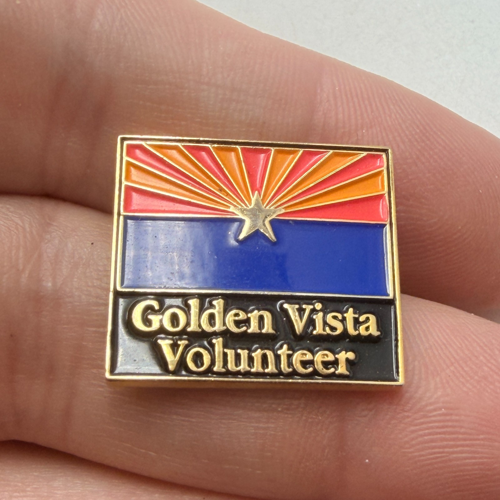 Golden Vista Volunteer Lapel Pin Arizona State Flag Enamel Souvenir Vintage