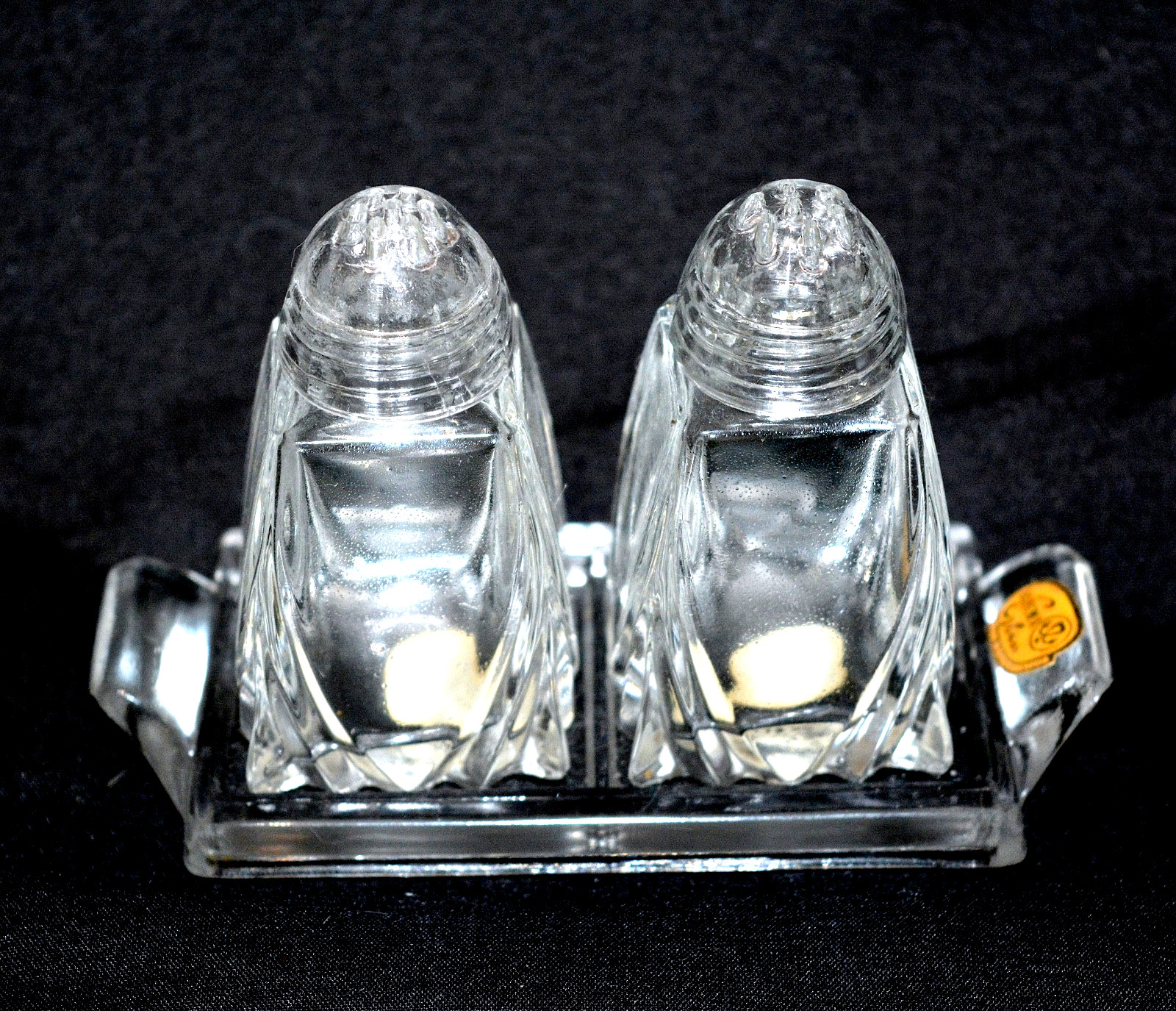 VINTAGE Crystal Bohemia Glass  Salt & Pepper Shaker With Tray Czechoslovakia