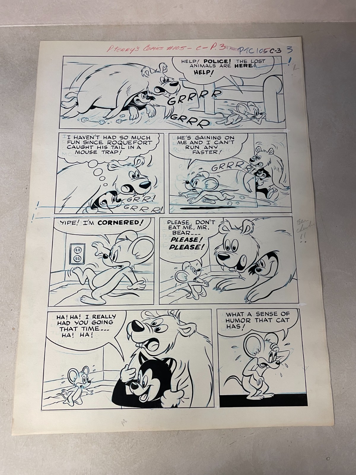 LITTLE ROQUEFORT PERCY original comic art PAUL TERRY'S #105 1953 BEAR COSTUME LITTLE ROQUEFORT PERCY original comic art PAUL TERRY'S #105 1953 BEAR COSTUME