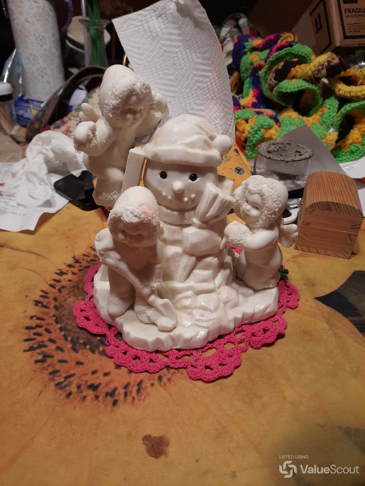 Three Children Snowman Figurine Ceramic Porcelain Holiday Decor Three Children Snowman Figurine Ceramic Porcelain Holiday Decor