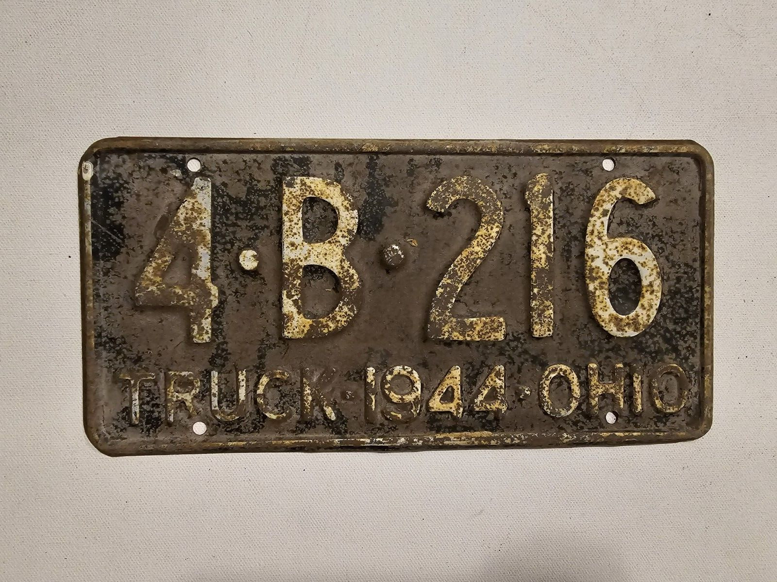 1944 Ohio Truck License Plate Tag All Original # 4-B-216 OH - Vintage - RARE