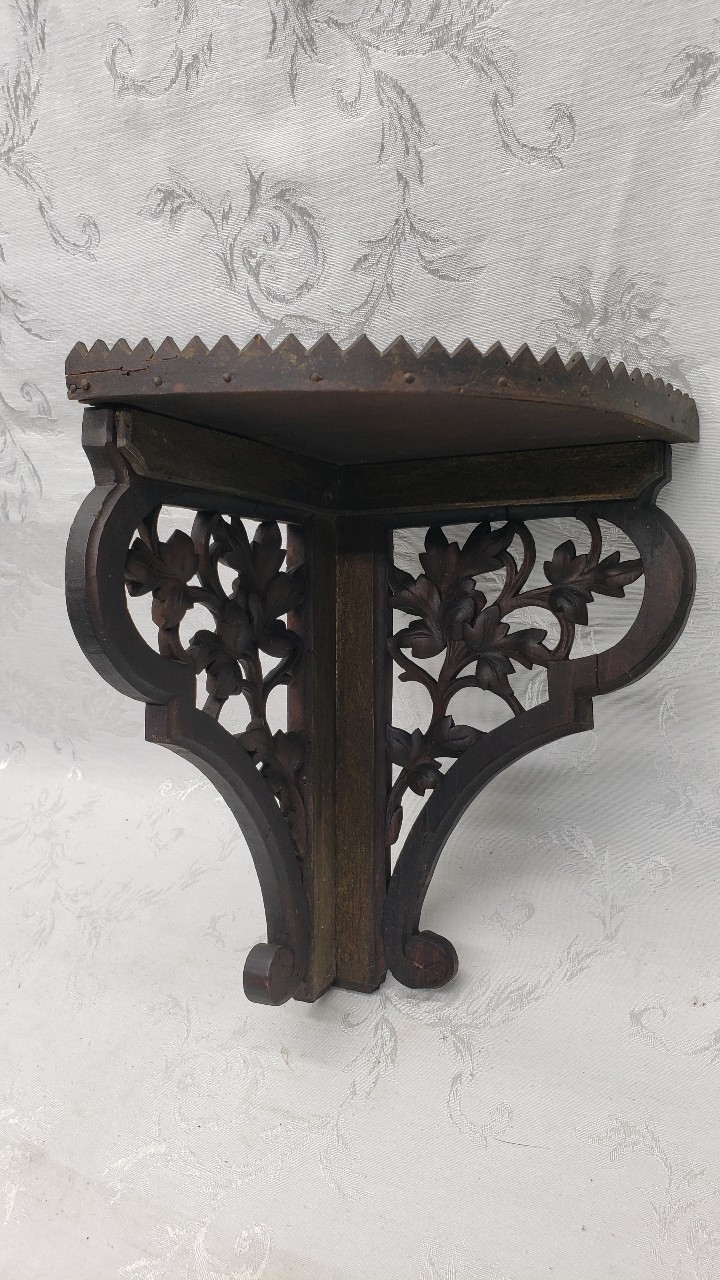 Antique Black Forest Shelf Hand Carved Wood Corner Leaf Motif 11" 1880's Antique Black Forest Shelf Hand Carved Wood Corner Leaf Motif 11" 1880's