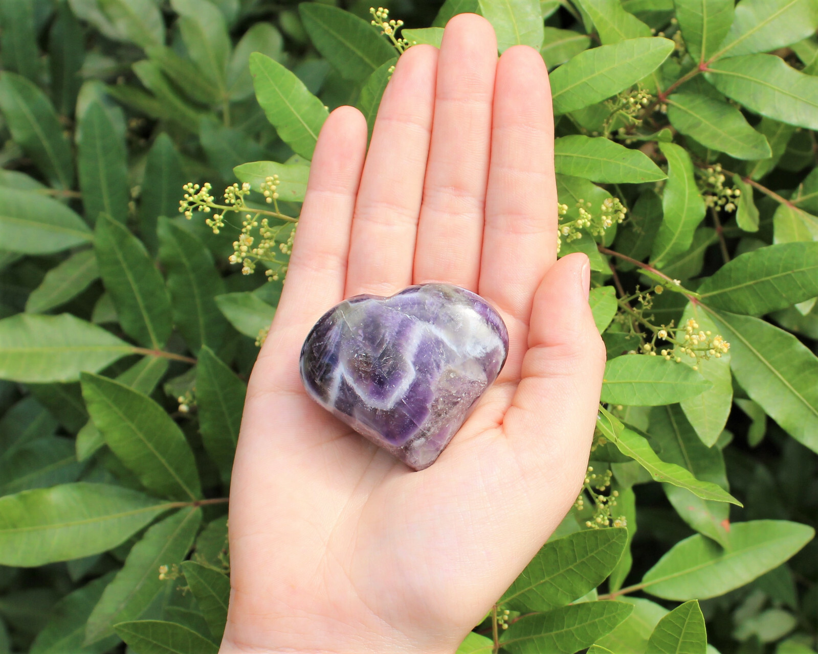 Chevron Amethyst Heart Stone: LARGE 1.75" (Banded Amethyst, Palm Stone) Chevron Amethyst Heart Stone: LARGE 1.75" (Banded Amethyst, Palm Stone)