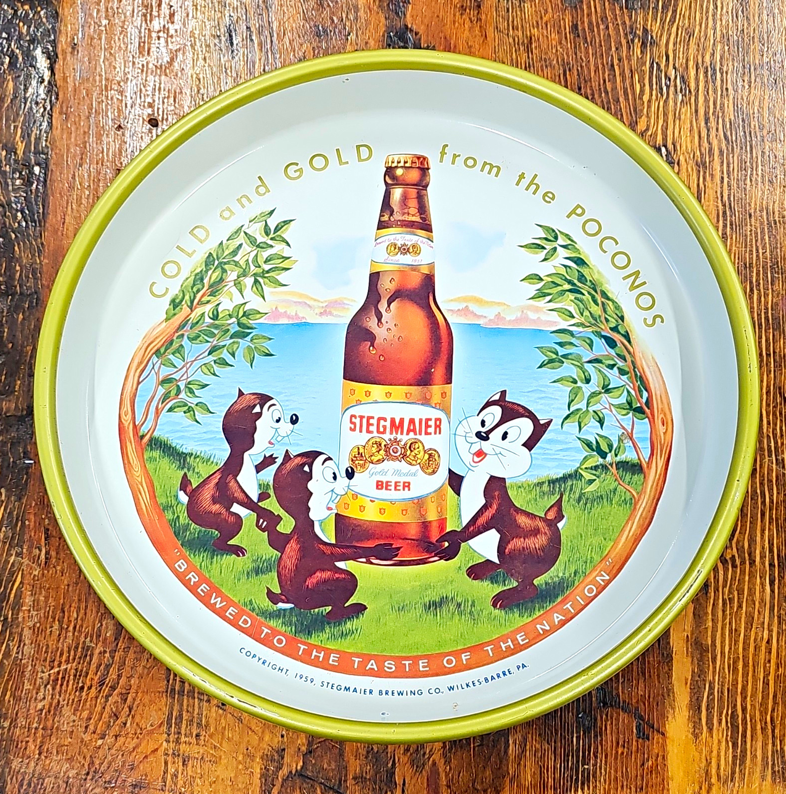 Vintage 1959 Stegmaier Beer Advertising Metal Tray Cold & Gold from the Poconos Vintage 1959 Stegmaier Beer Advertising Metal Tray Cold & Gold from the Poconos