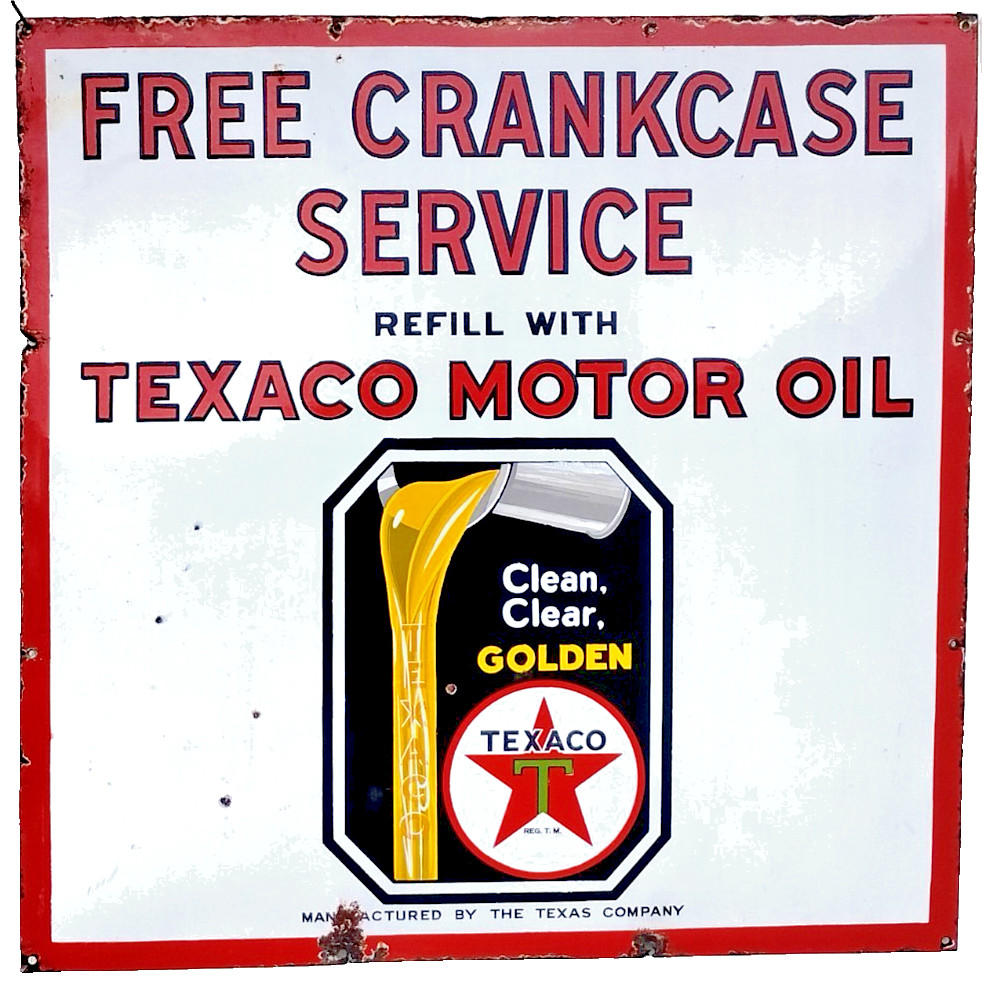 Texaco "Free Crankcase Service" Vintage Porcelain Sign Texaco "Free Crankcase Service" Vintage Porcelain Sign