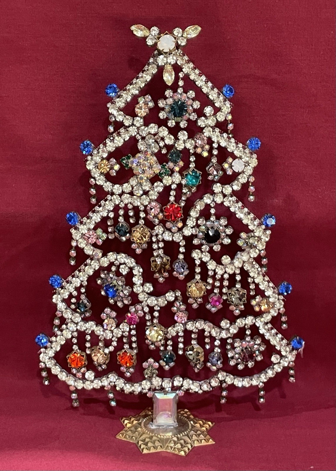Large Czech Handcrafted Rhinestone Christmas Tree Vintage Signed Bijoux M.G. Large Czech Handcrafted Rhinestone Christmas Tree Vintage Signed Bijoux M.G.
