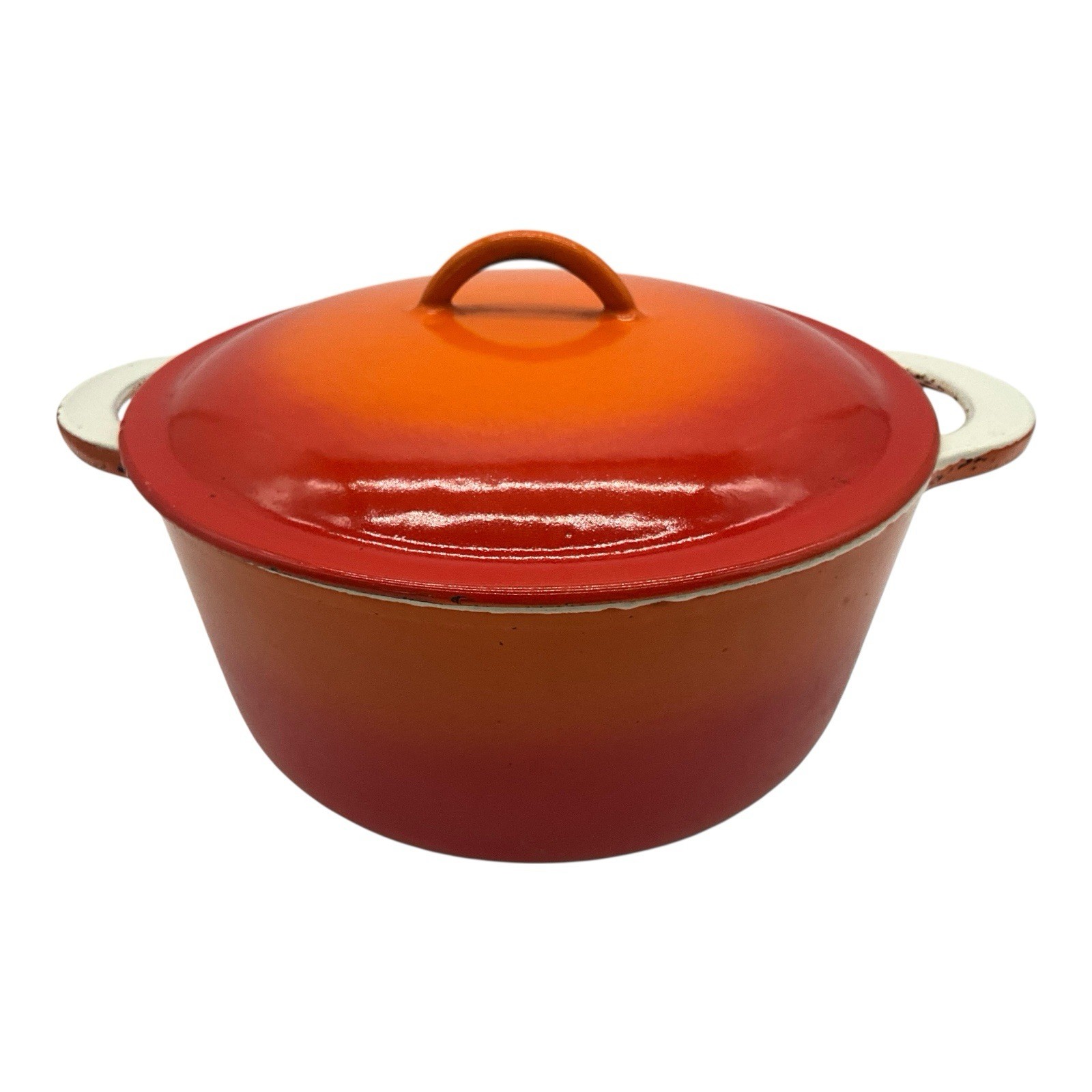 Descoware Vintage Dutch Oven Enamel Cast Iron Flame 8 QT Belgium (Has Pitting)
