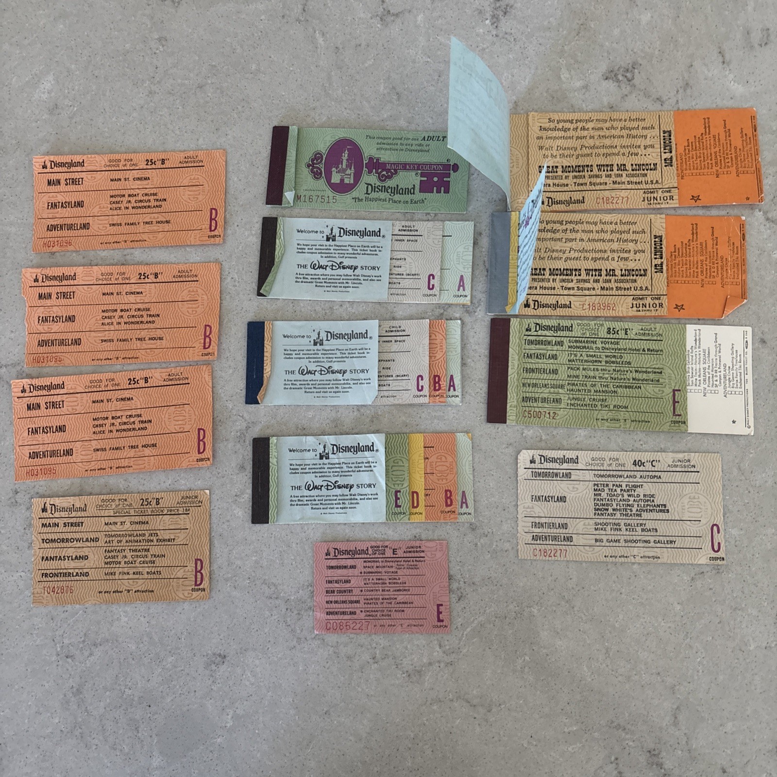 Large Lot Of 22 Vintage Disneyland Admission & Ride Tickets A B C D E Lincoln Large Lot Of 22 Vintage Disneyland Admission & Ride Tickets A B C D E Lincoln