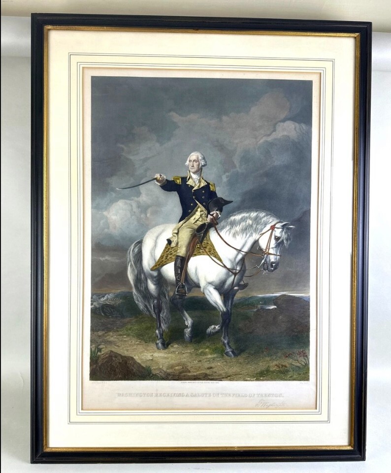 Rare Original Print: General George Washington Receiving a Salute on the Field 