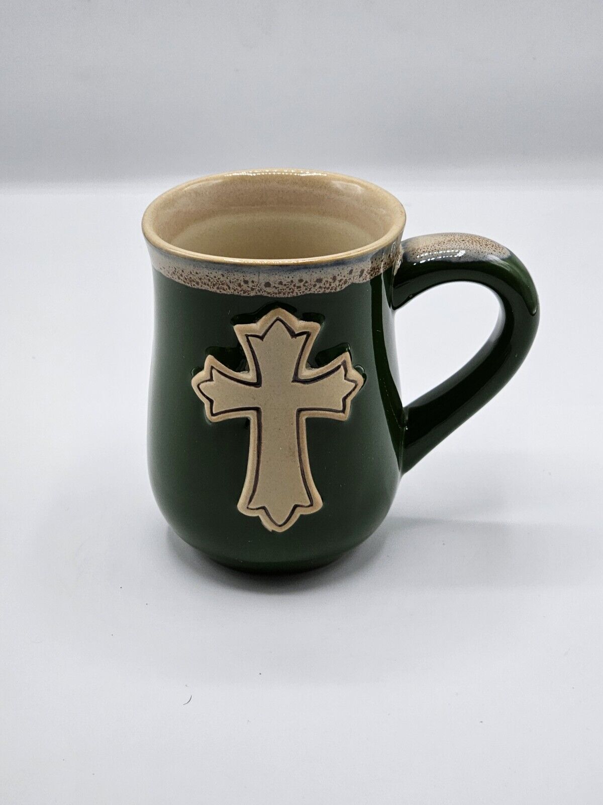Burton + Burton Dark Green Embossed Cross Coffee Mug Stoneware Matthew 22:37