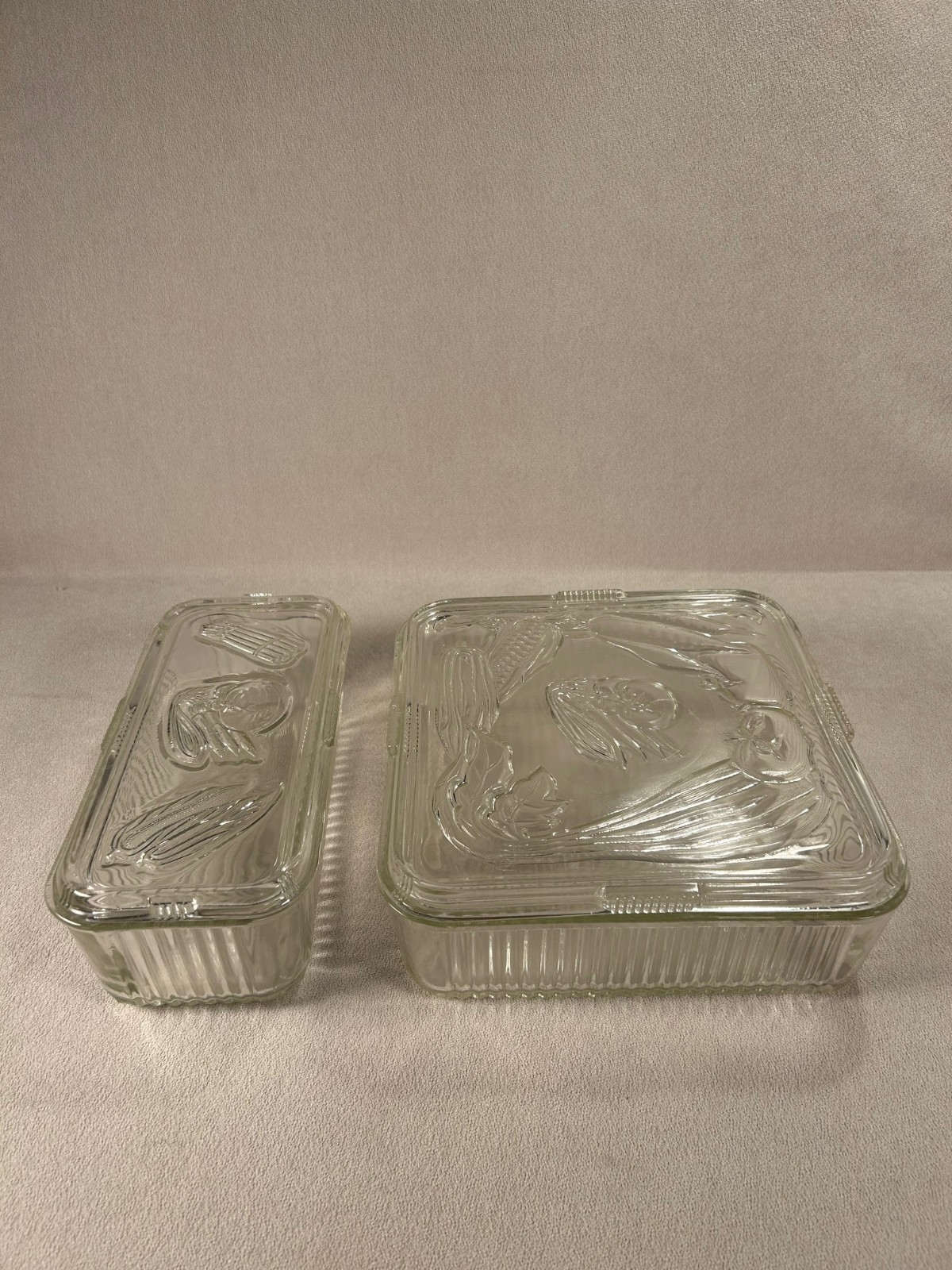 Vintage Federal Glass Refrigerator Dishes With Lids Square/Rectangle Ribbed Vintage Federal Glass Refrigerator Dishes With Lids Square/Rectangle Ribbed