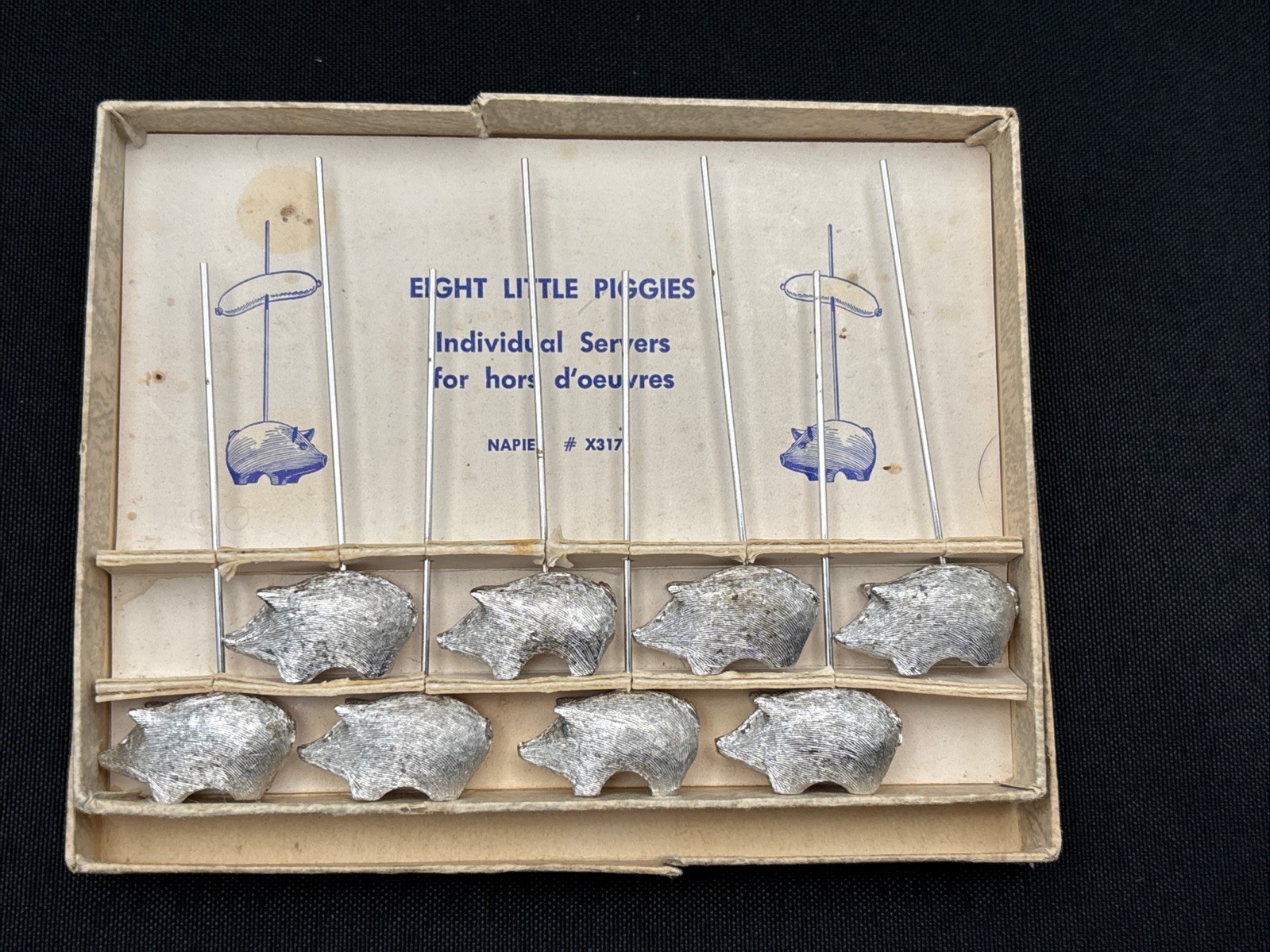 Vintage Napier #X317 Eight Little Piggies Hors D'oeuvres Cocktail Picks In Box Vintage Napier #X317 Eight Little Piggies Hors D'oeuvres Cocktail Picks In Box