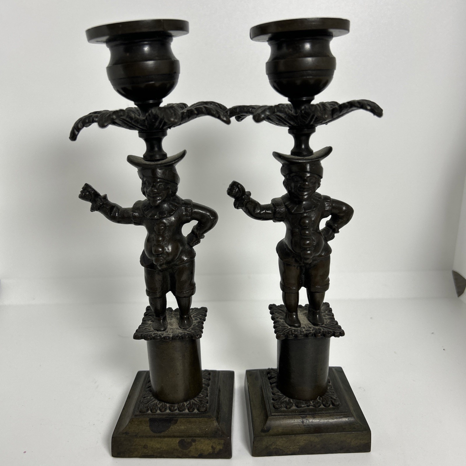 Superb Vintage Harlequin Candlestick w/ Bobeche Bronze? Made in Italy Superb Vintage Harlequin Candlestick w/ Bobeche Bronze? Made in Italy