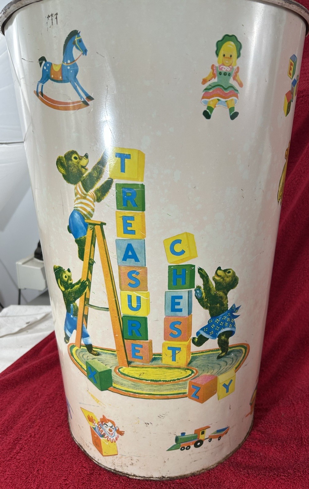 Vintage Nesco 50s Kids Treasure Chest Trash Can 21" Metal Waste Basket Vintage Nesco 50s Kids Treasure Chest Trash Can 21" Metal Waste Basket