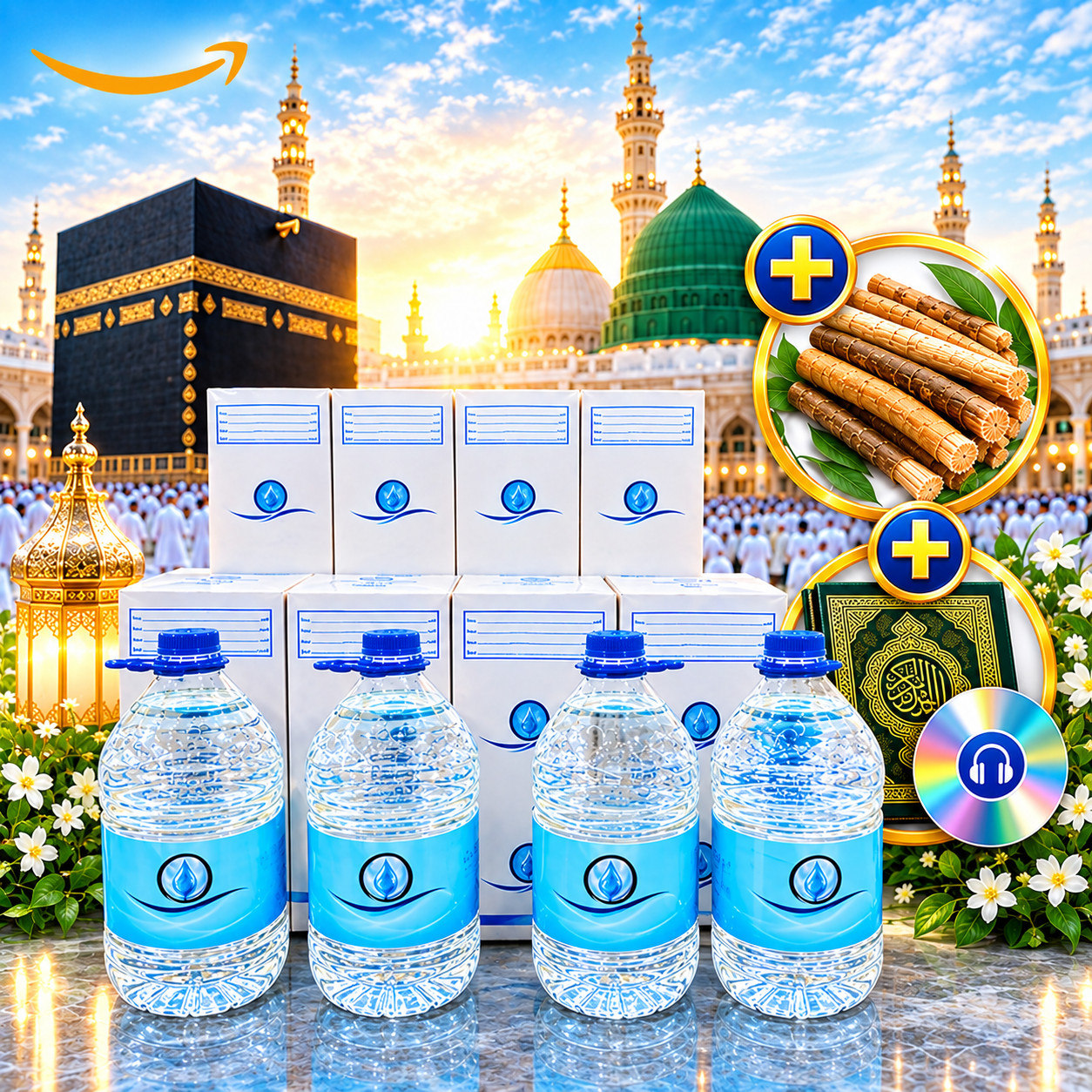 4 ZAMZAM HOLY WATER 5L each total 20 Liters FROM MAKKAH ( PLUS 2 FREE GIFTS ) 4 ZAMZAM HOLY WATER 5L each total 20 Liters FROM MAKKAH ( PLUS 2 FREE GIFTS )