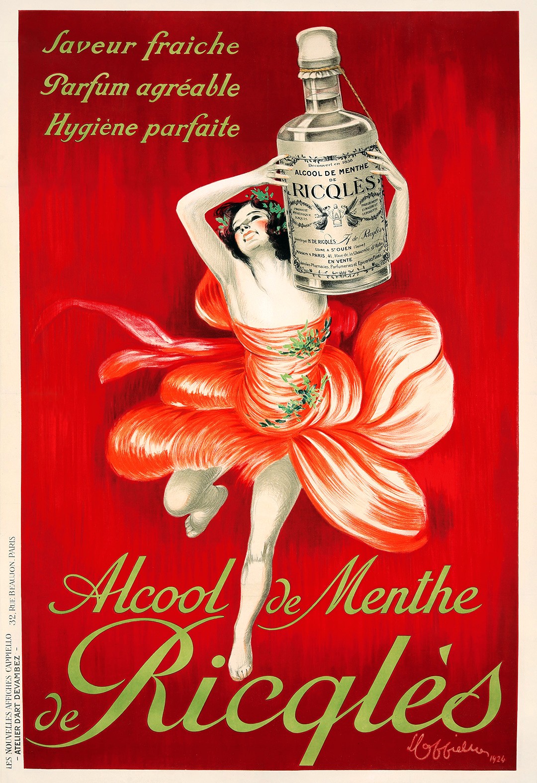 🎨 Alcool de Menthe de Ricqlès Vintage Italian Poster by Cappelli-  c1926 24x32”
