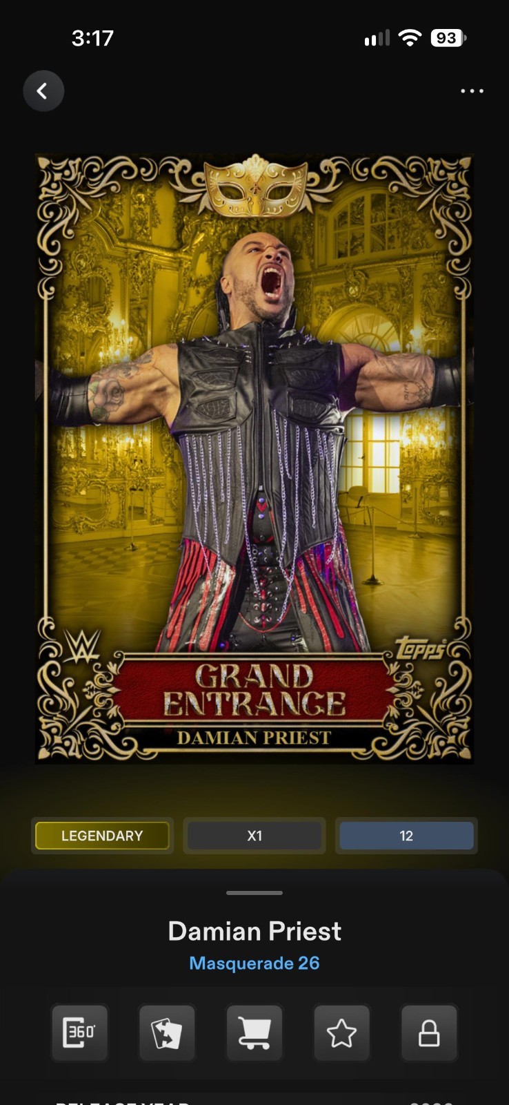 Topps WWE Slam 2026 Masquerade Gold Grand Entrance Base Damian Priest