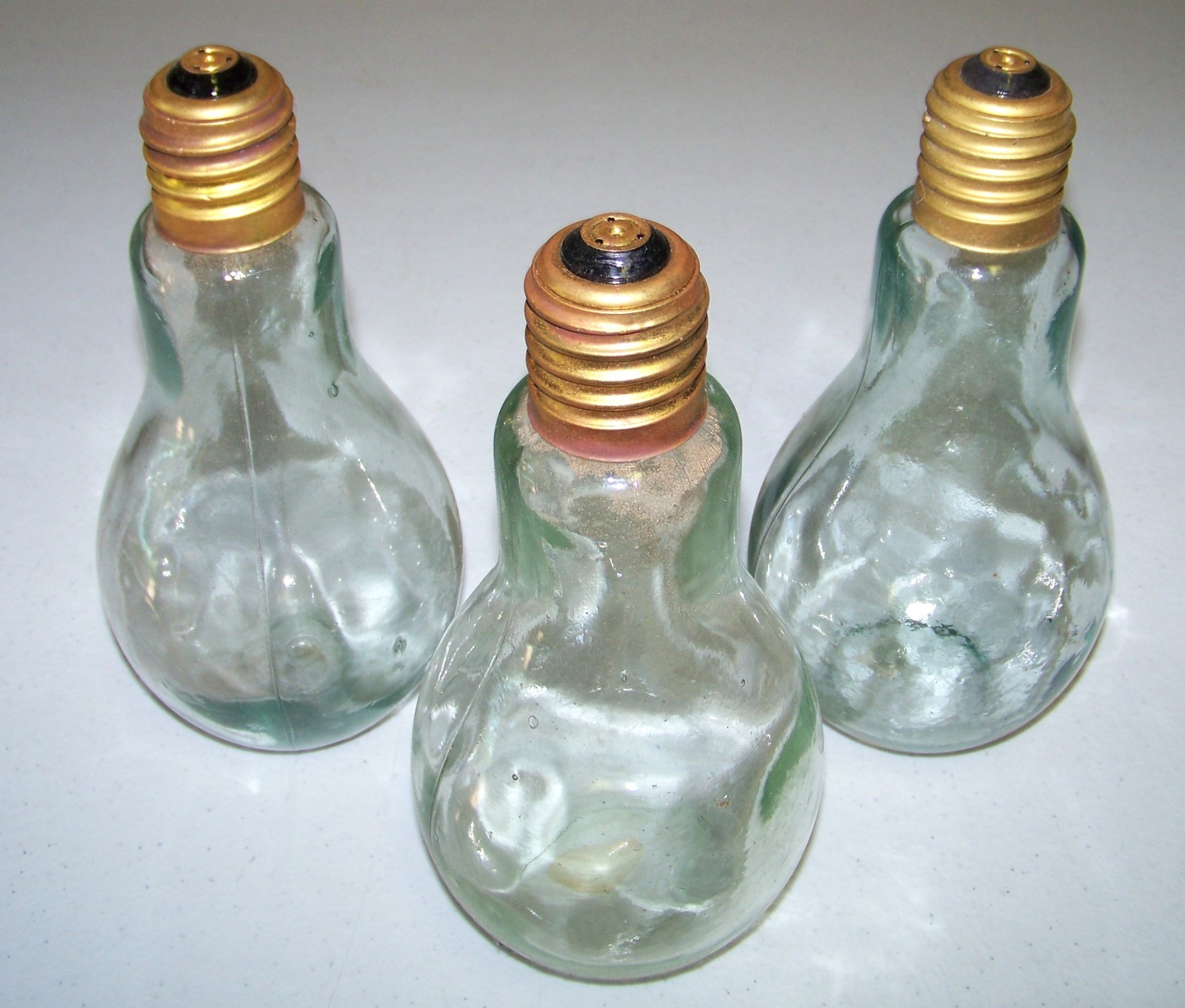 3 Vintage Large Light Bulb Shape 9" Clear Glass Jar Bottle Screw Cap Made Spain