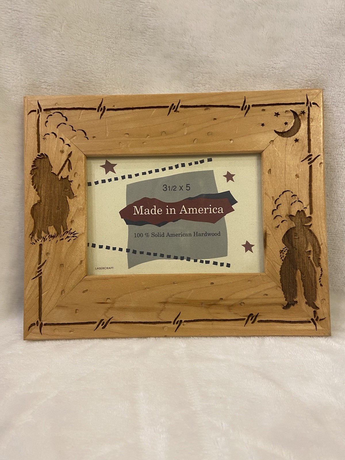 Vintage 1992 Amerigo by Lasercraft Rustic Western Wood Photo Frame -Brand New NU Vintage 1992 Amerigo by Lasercraft Rustic Western Wood Photo Frame -Brand New NU