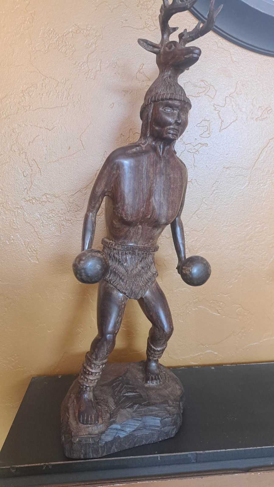 Vtg 24" Rare Mexican Ironwood Single Carving - Yaqui Deer Dancer Sculpture Vtg 24" Rare Mexican Ironwood Single Carving - Yaqui Deer Dancer Sculpture