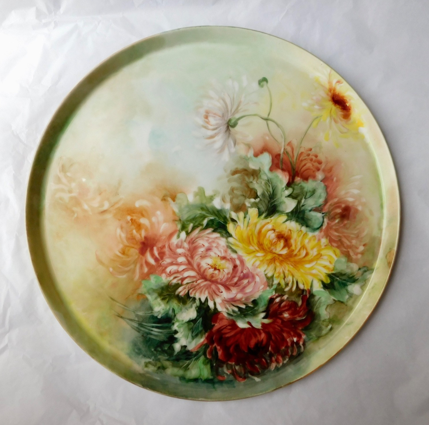 1892-1907 [T & V-FRANCE] 13 .5" Porcelain Tray Chrysanthemum Tressemanes & Vogt