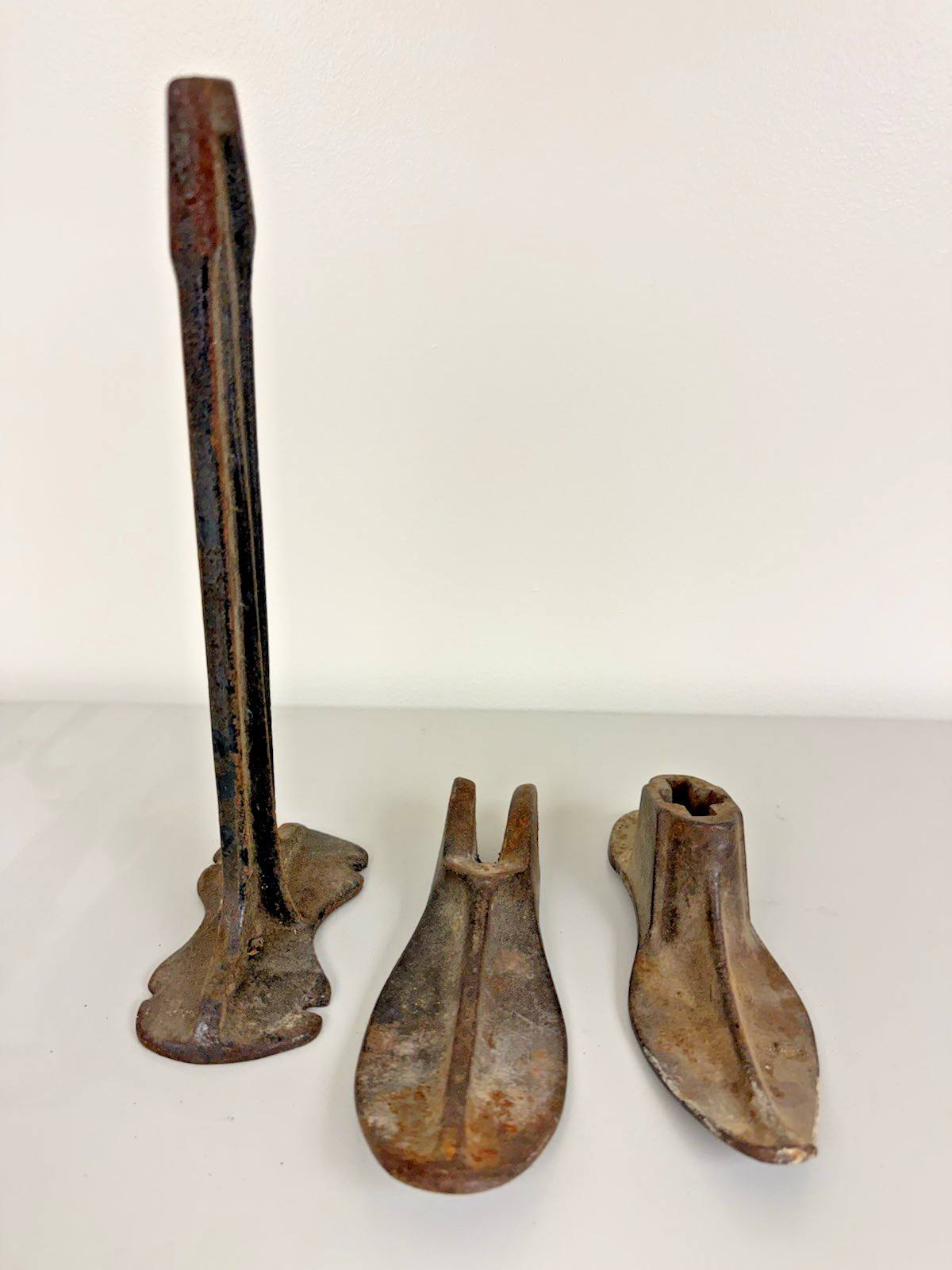 Vintage Cast Iron Cobbler Shoe Last and Pedestal Stand 3-Piece Set Vintage Cast Iron Cobbler Shoe Last and Pedestal Stand 3-Piece Set