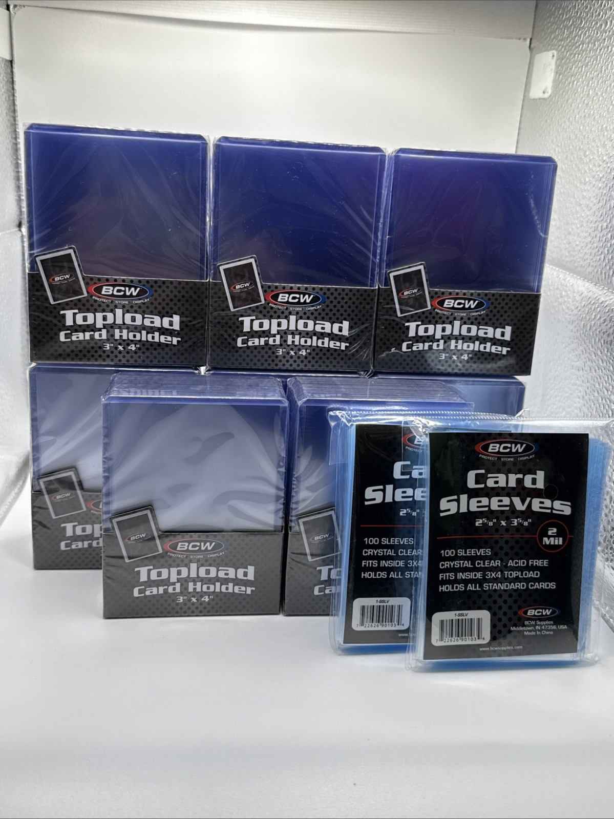 BCW 3X4 35pt Standard Toploaders 8 Packs of 25 (200) with 200 BCW Soft Sleeves BCW 3X4 35pt Standard Toploaders 8 Packs of 25 (200) with 200 BCW Soft Sleeves