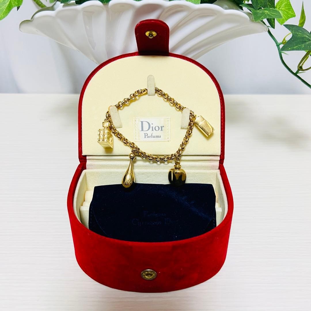 Dior Bracelet Perfume Bottle Bag Charm Gold Dior Women Rare w/Jewelry Box Used Dior Bracelet Perfume Bottle Bag Charm Gold Dior Women Rare w/Jewelry Box Used